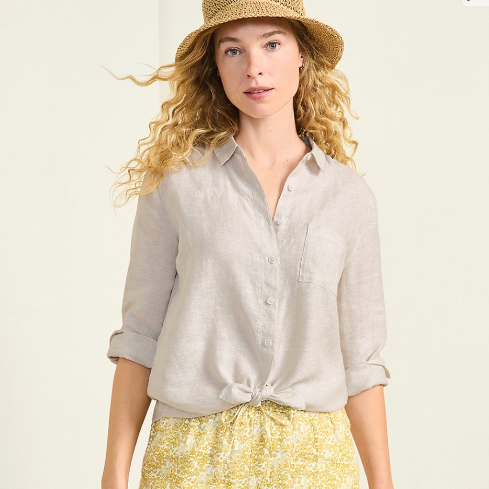 Garnet Hill Easy Linen Button Down Shirt in Sand